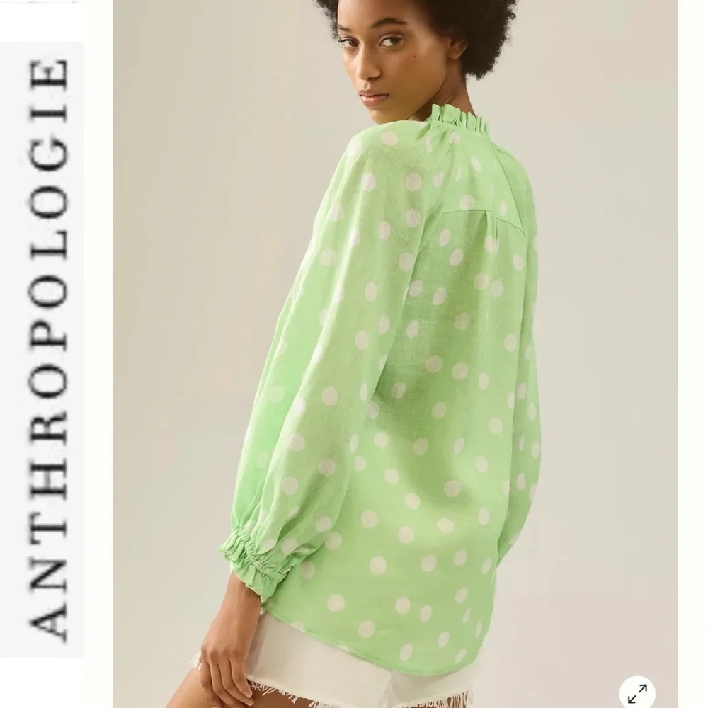 NWT Anthropologie Maeve Audie Linen Puff Sleeve Blouse xs